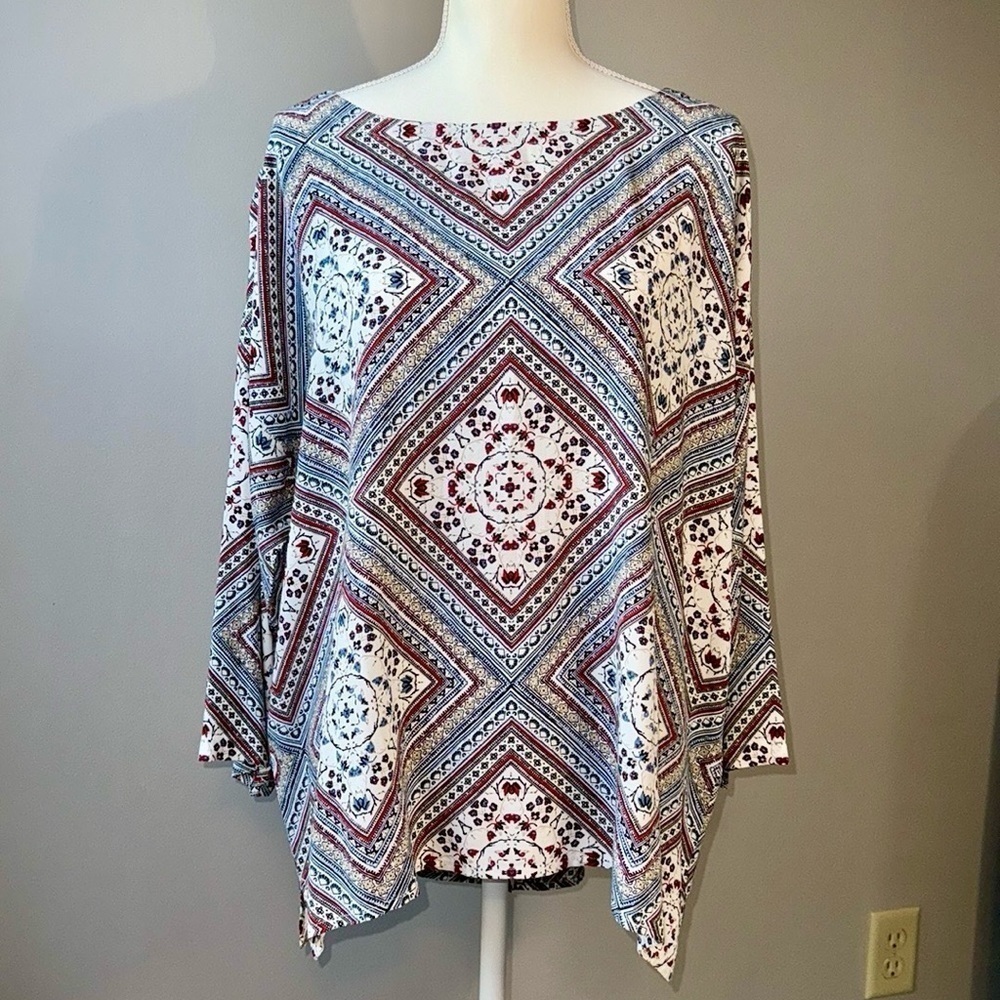 J. Jill Blouse Tunic Boatneck 3/4 Sleeves Lightweight Button Back XL Boho Summer - Picture 4 of 12